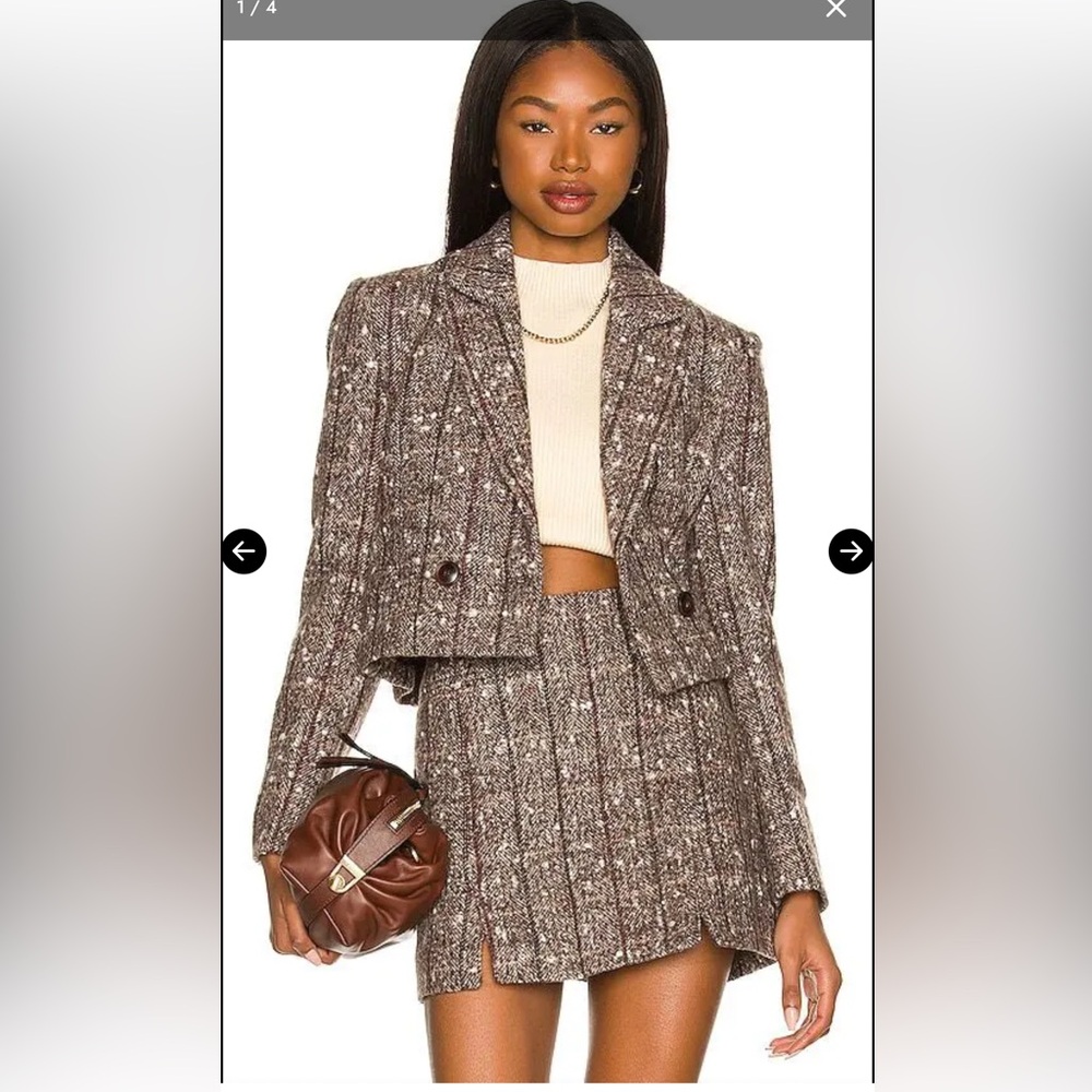 Astr Brown Set- Cropped Blazer Jacket and Skirt